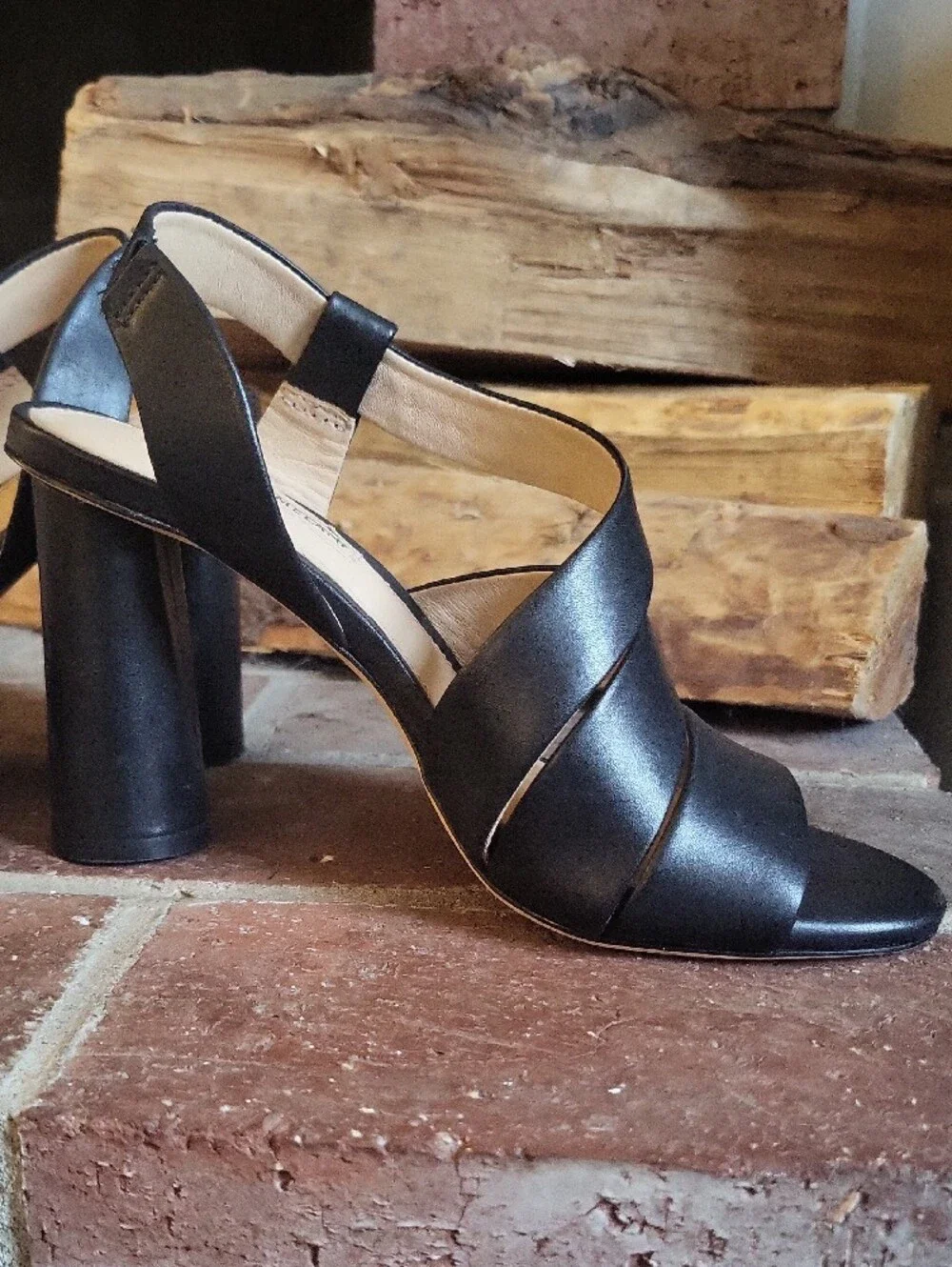ANTONIO MELANI Black Strappy Block Heel Sandals